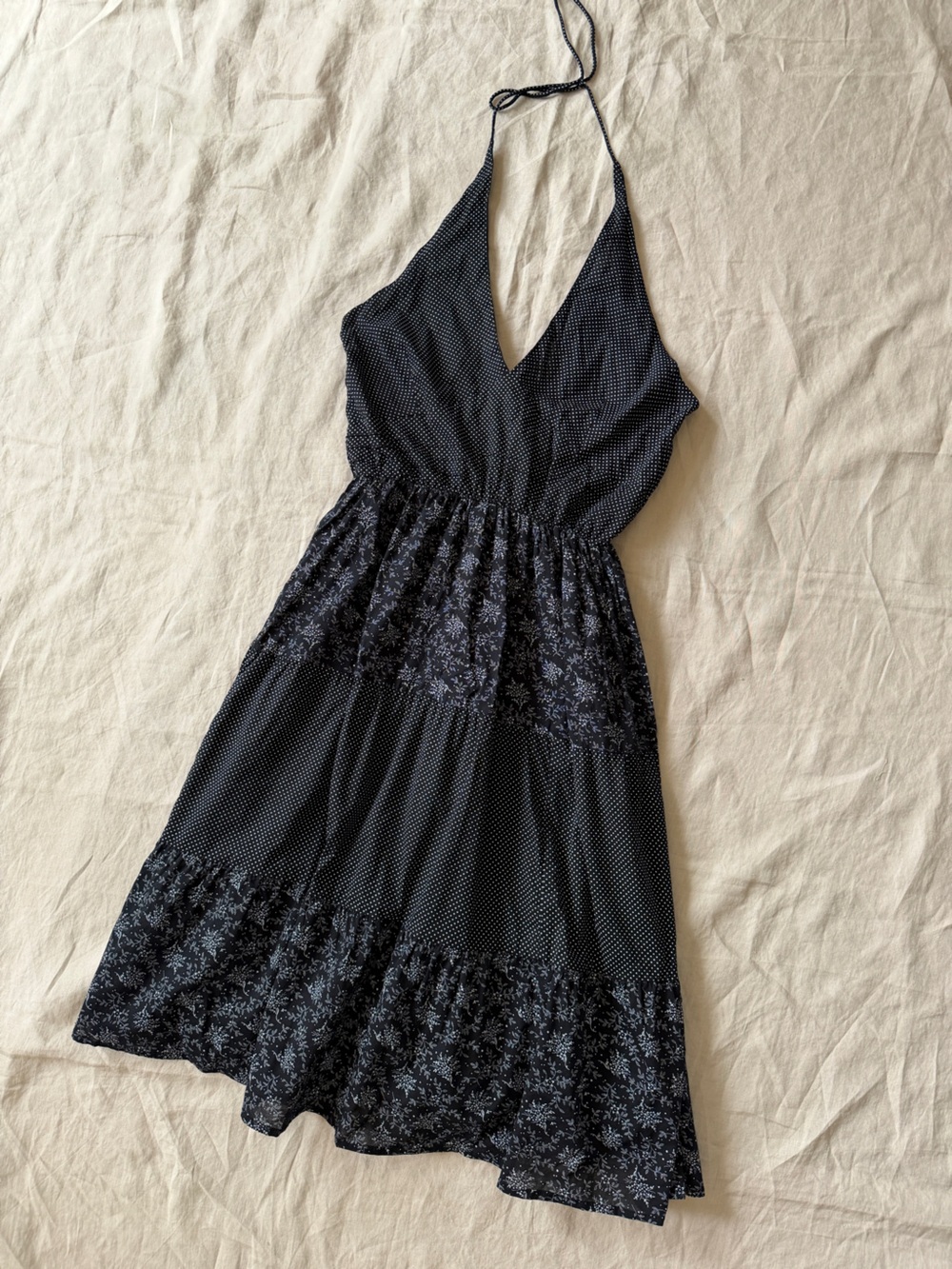 Vintage cotton Black Polka Dot and floral Halter dress medium - Picture 6 of 14